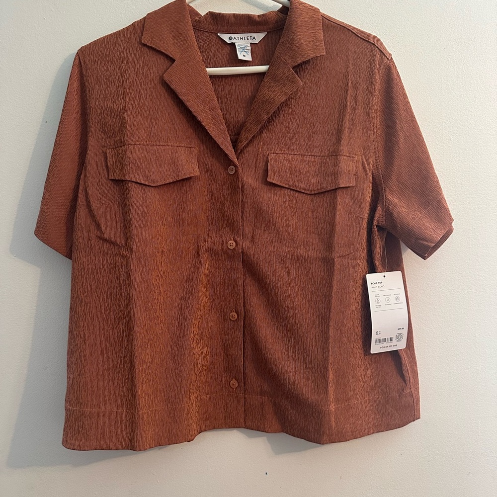 Athleta Echo Top Button Down Short Sleeve Quick Dry Breathable NWT Blouse